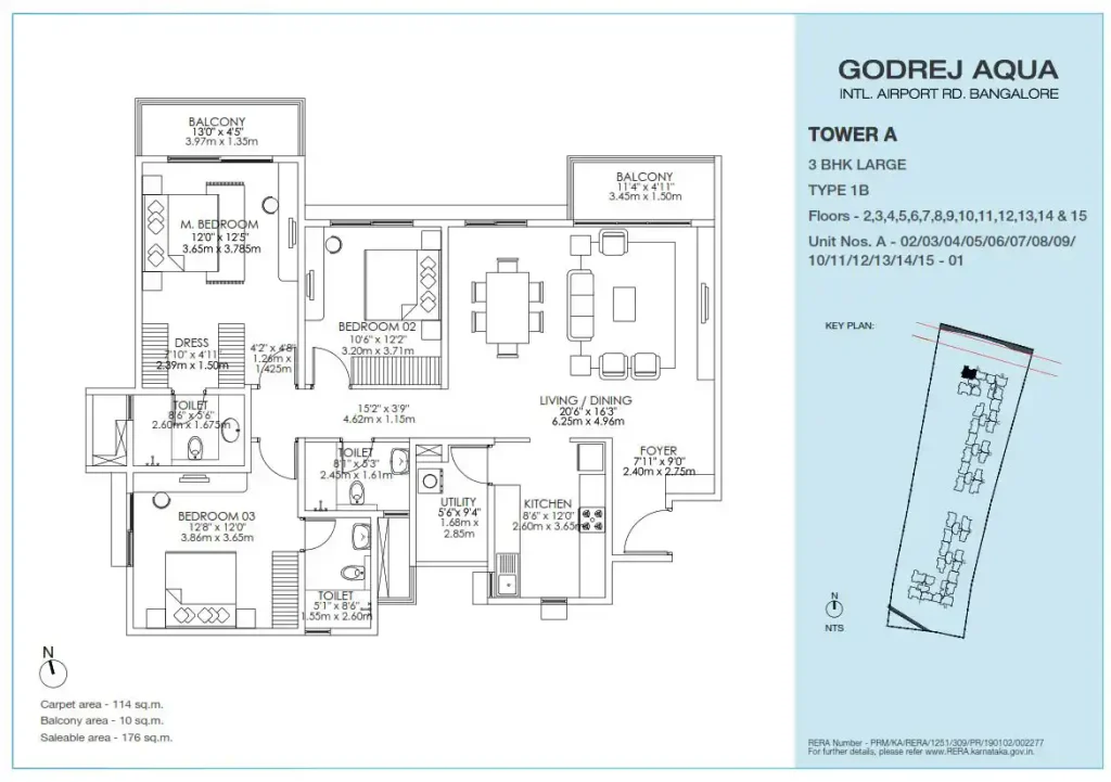 Godrej Aqua 3 BHK apartment floor plan