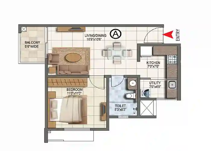 Godrej Reflections Phase 2 - 1 bhk floor plan