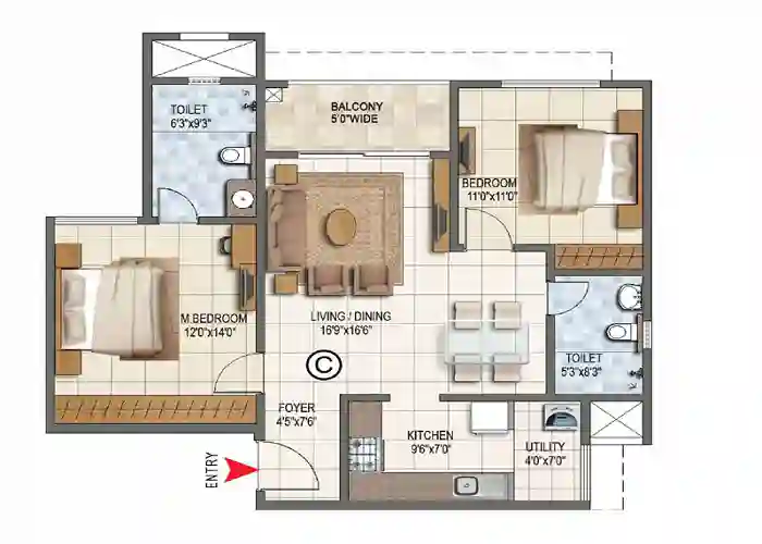 Godrej Reflections Phase 2 - 2 bhk floor plan