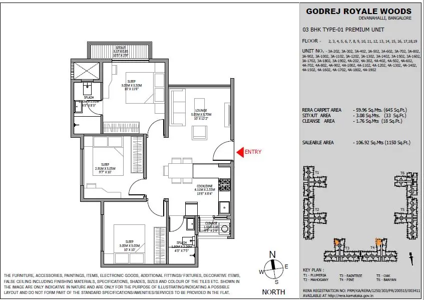 Godrej Royale Woods 3 bhk apartment floor plan